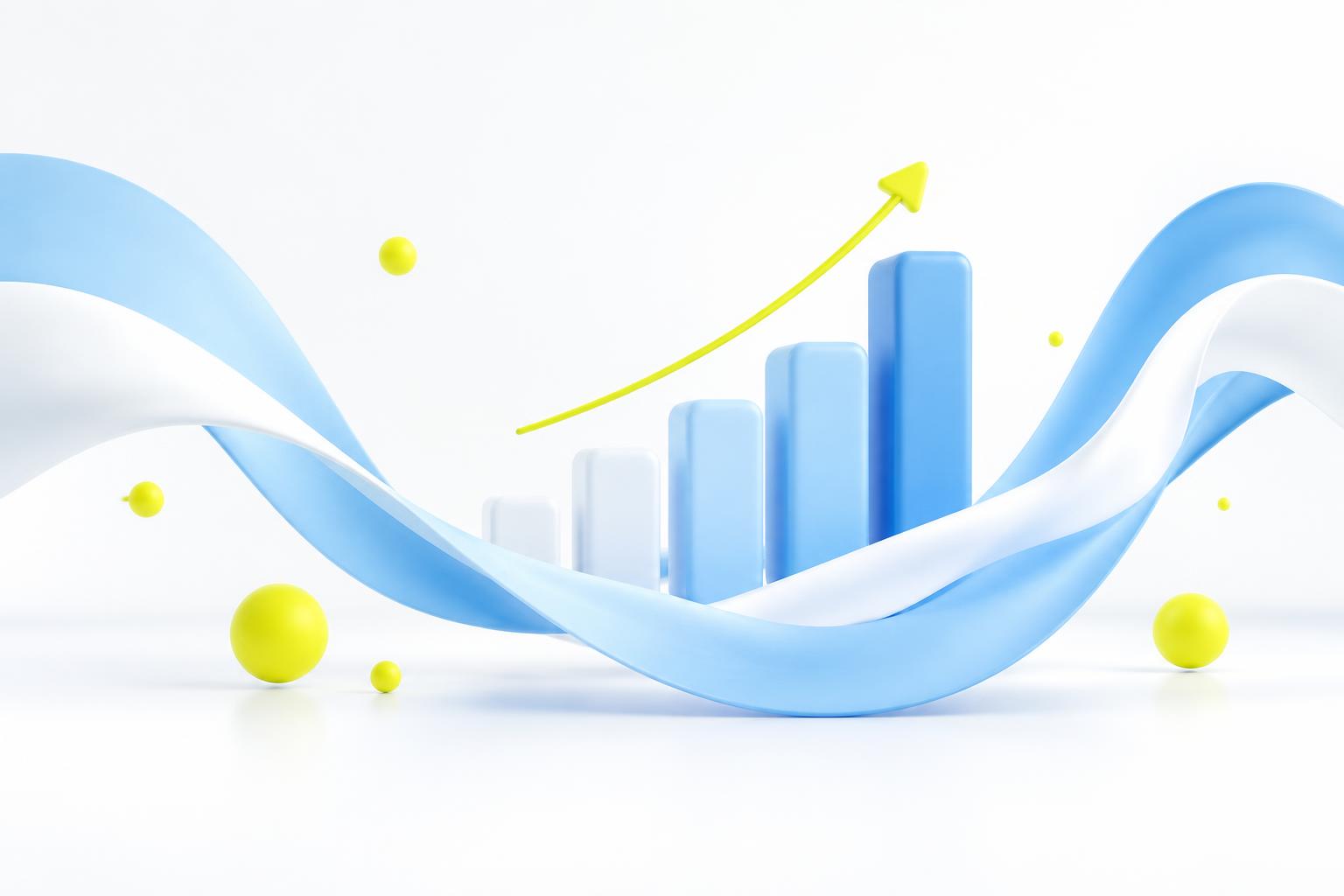 Rising growth chart with flowing ribbons